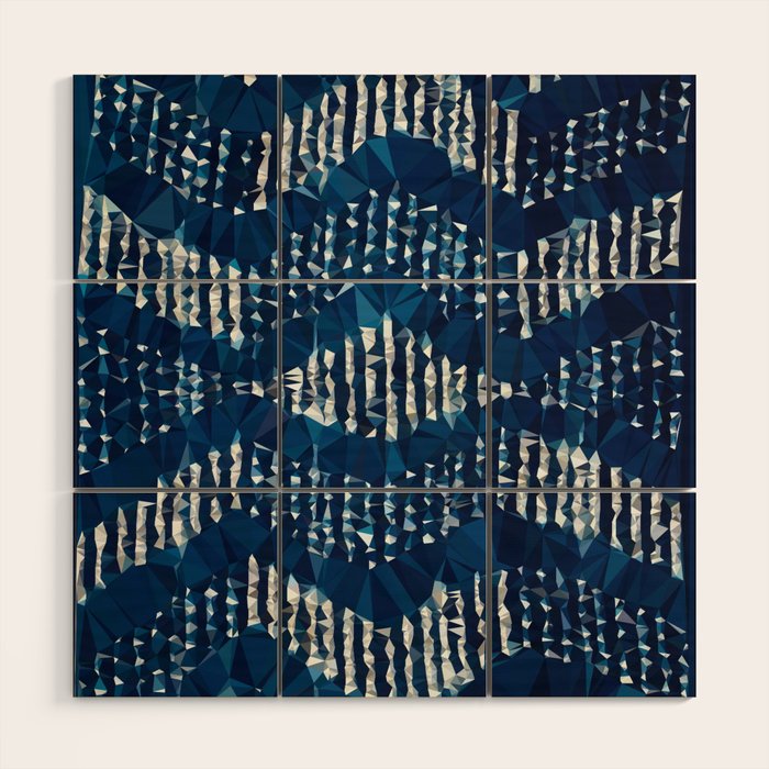 Blue Shibori African Indigo Low Poly Abstract Digital Art Painting Wood Wall Art Gallery Image 1