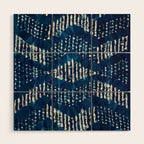 Blue Shibori African Indigo Low Poly Abstract Digital Art Painting Wood Wall Art Gallery Image 1
