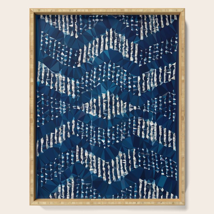 Blue Shibori African Indigo Low Poly Abstract Digital Art Painting Serving Tray Gallery Image 1