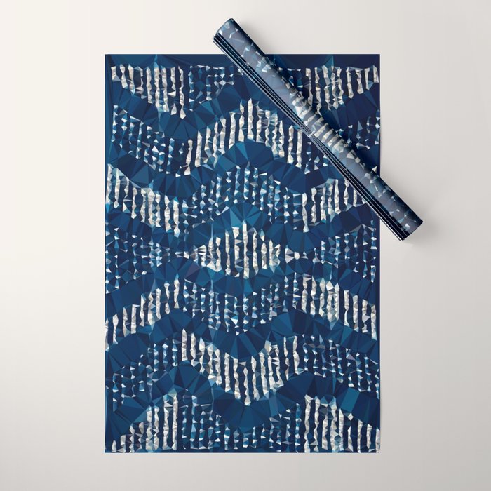 Blue Shibori African Indigo Low Poly Abstract Digital Art Painting Wrapping Paper Gallery Image 1