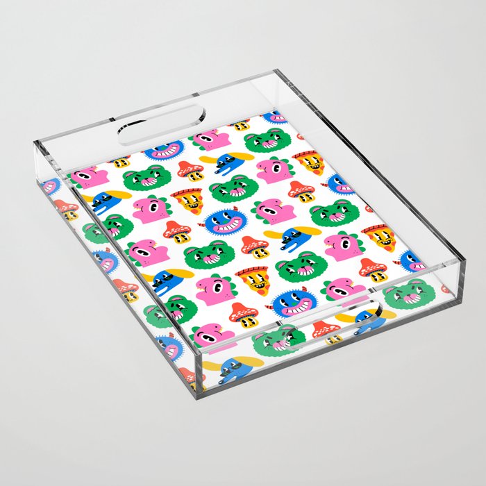 Funny retro cartoon character mascot pattern Acrylic Tray Gallery Image 1