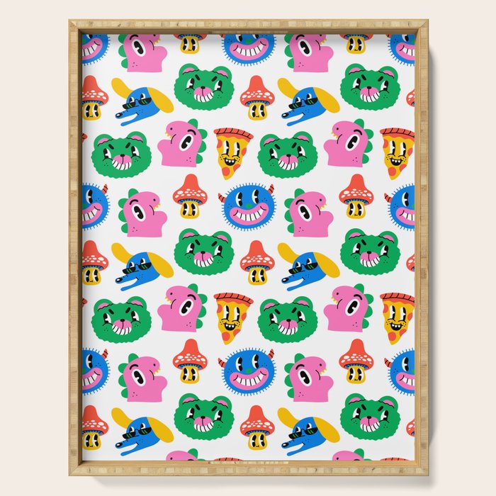 Funny retro cartoon character mascot pattern Serving Tray Gallery Image 1