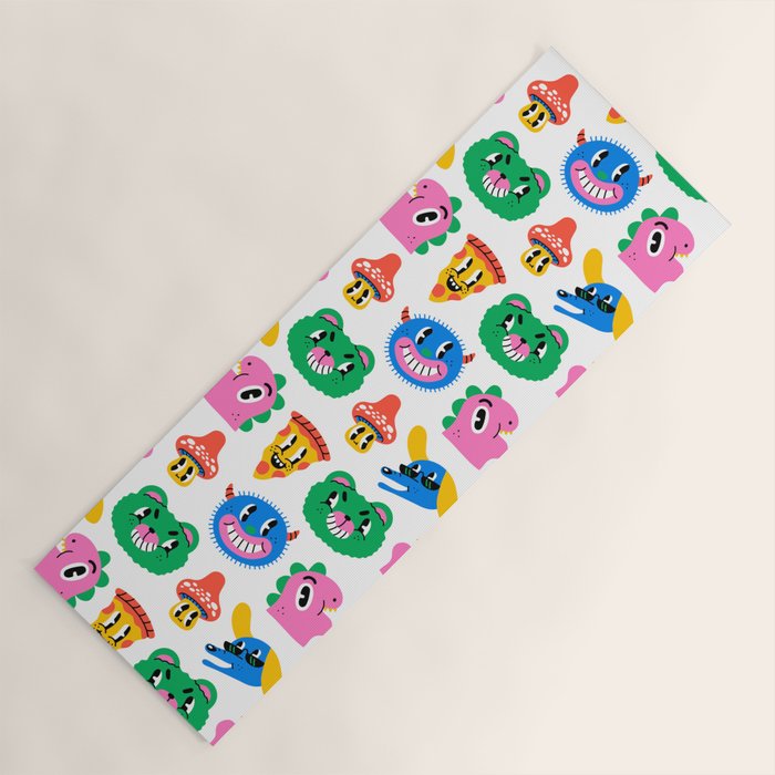 Funny retro cartoon character mascot pattern Yoga Mat Gallery Image 1