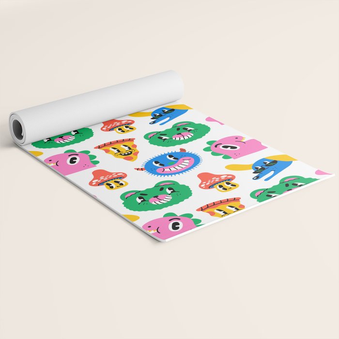 Funny retro cartoon character mascot pattern Yoga Mat Gallery Image 2
