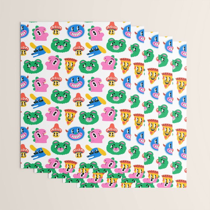 Funny retro cartoon character mascot pattern Wrapping Paper Gallery Image 3