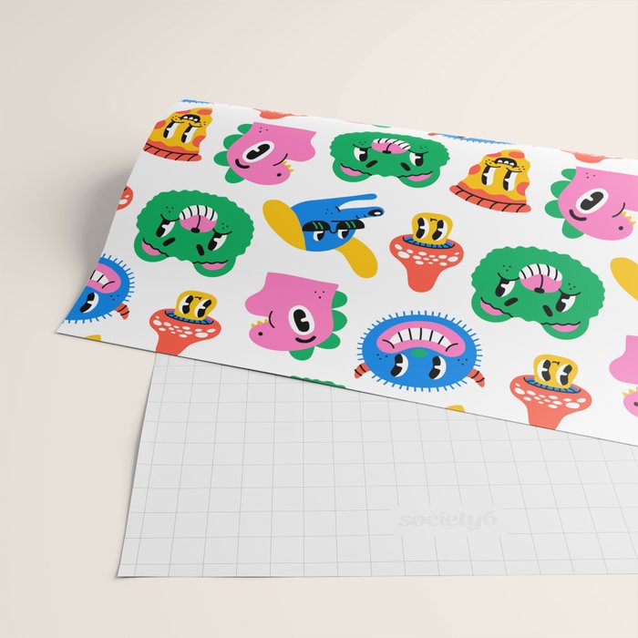 Funny retro cartoon character mascot pattern Wrapping Paper Gallery Image 2