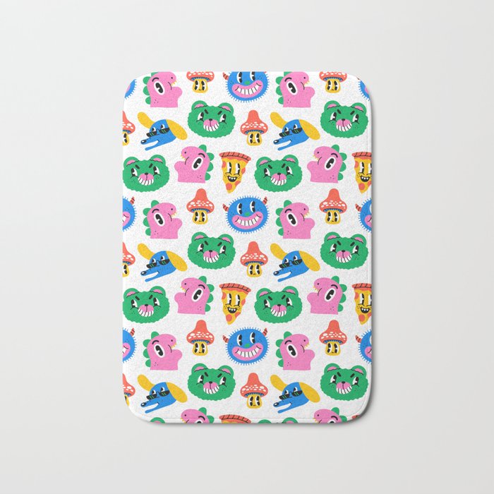 Funny retro cartoon character mascot pattern Bath Mat Gallery Image 1