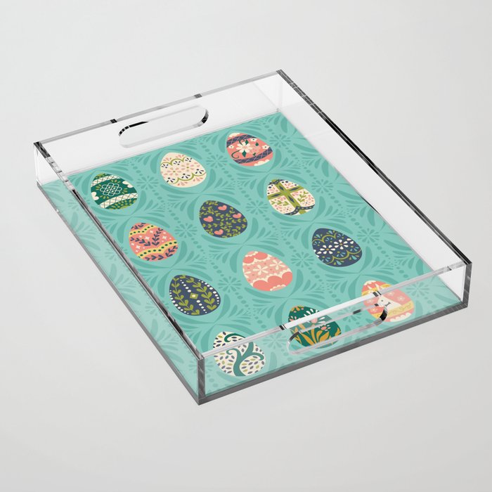 Floral Easter Eggs - Aqua Acrylic Tray Gallery Image 1