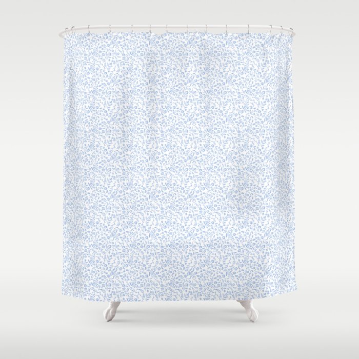 Ditsy Toile Floral Blue and White Shower Curtain Gallery Image 1