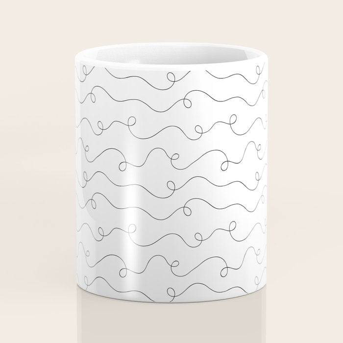 Fun black and white line doodle art pattern Coffee Mug Gallery Image 4