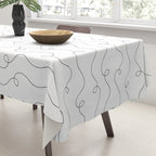 Fun black and white line doodle art pattern Tablecloth Gallery Image 3