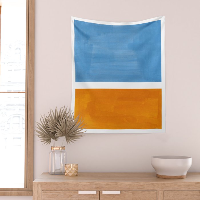 Rothko Minimalist Abstract Mid Century Color Black Square Periwinkle Yellow Ochre Wall Tapestry Gallery Image 2