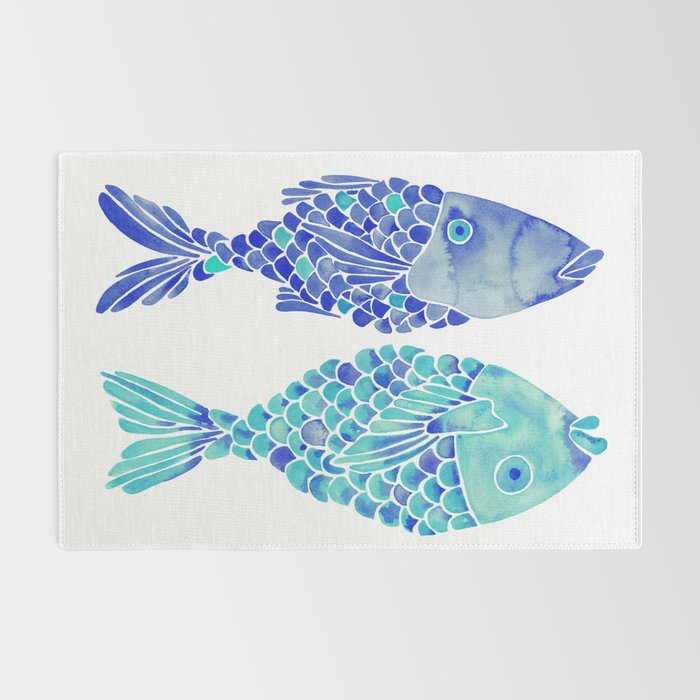 Indonesian Fish Duo - Navy & Turquoise Palette Rug Gallery Image 2