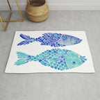 Indonesian Fish Duo - Navy & Turquoise Palette Rug Gallery Image 1