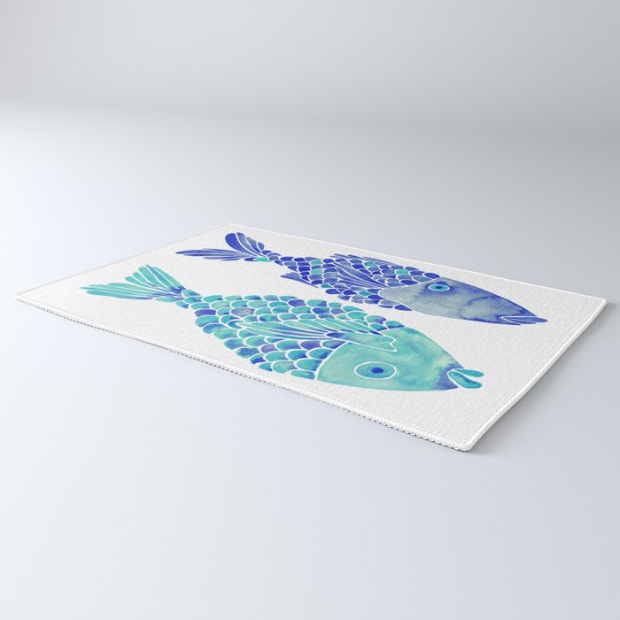 Indonesian Fish Duo - Navy & Turquoise Palette Rug Gallery Image 3