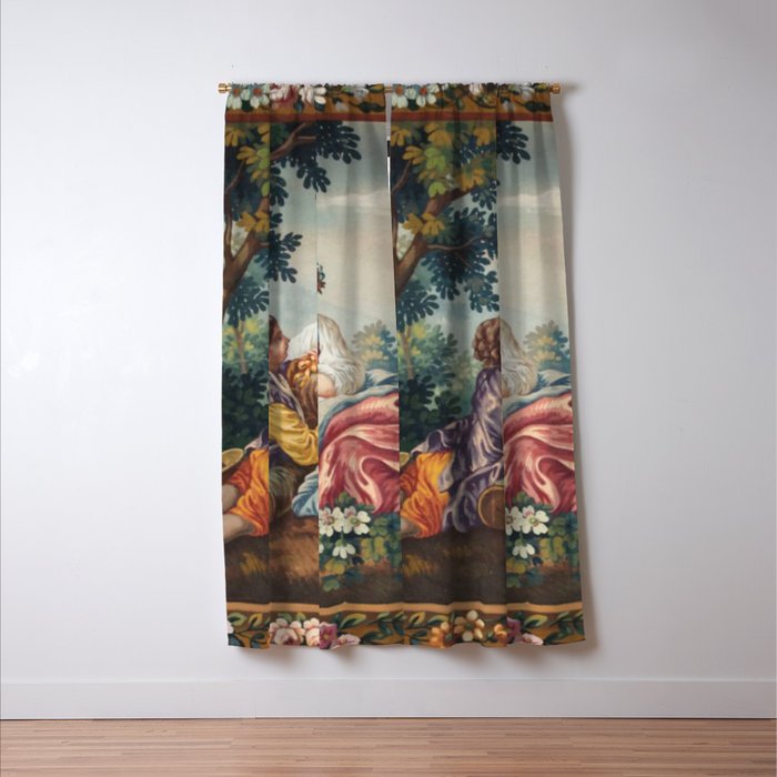Antique 19th Century Romantic Lovers French Aubusson Tapestry Window Curtain Gallery Image 3