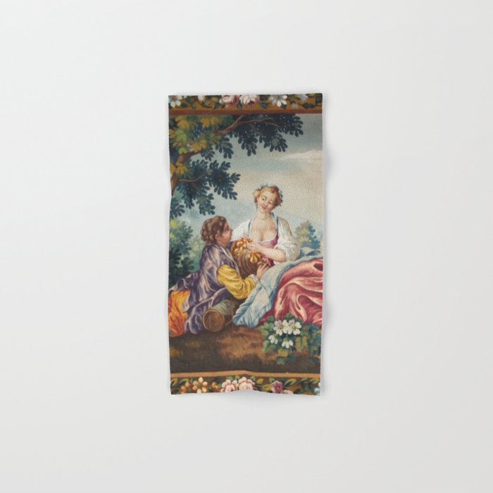 Antique 19th Century Romantic Lovers French Aubusson Tapestry Bath Towel Gallery Image 1