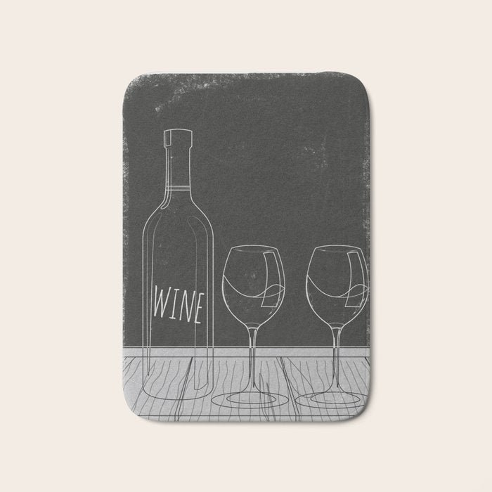 Minimalist Black and White Wine Glasses Bath Mat Gallery Image 1