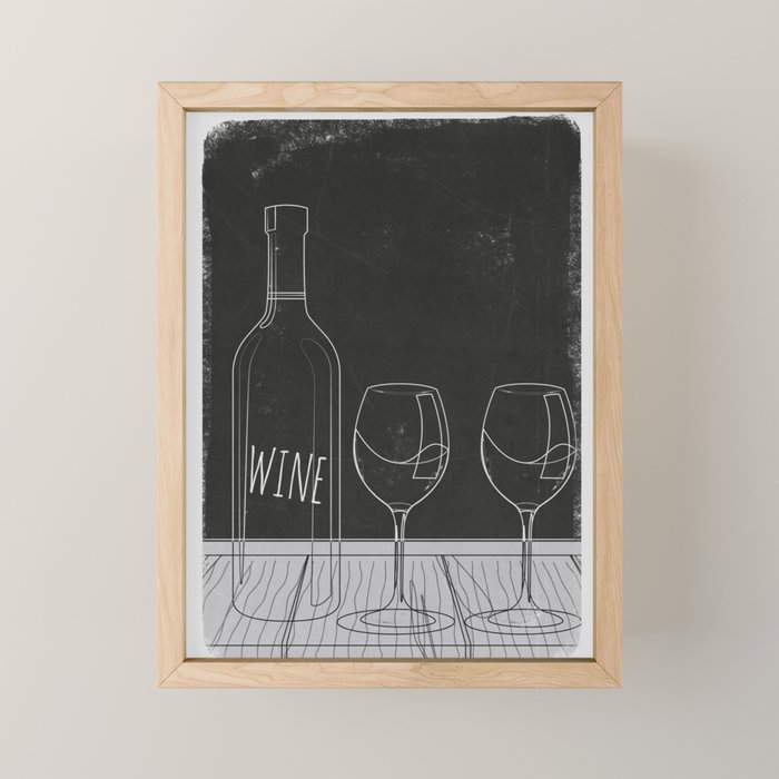 Minimalist Black and White Wine Glasses Mini Art Print Gallery Image 1