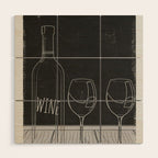 Minimalist Black and White Wine Glasses Wood Wall Art Gallery Image 1