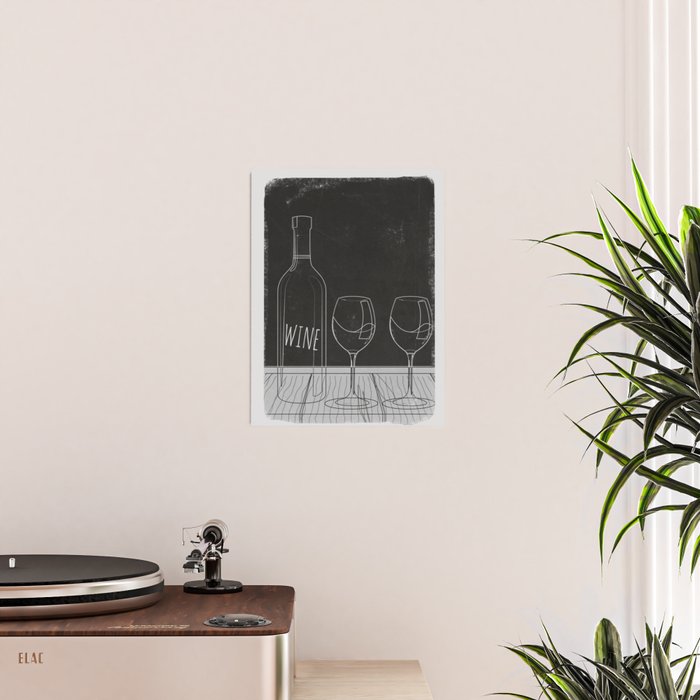 Minimalist Black and White Wine Glasses Poster Gallery Image 2