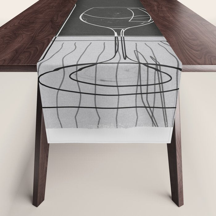 Minimalist Black and White Wine Glasses Table Runner Gallery Image 1
