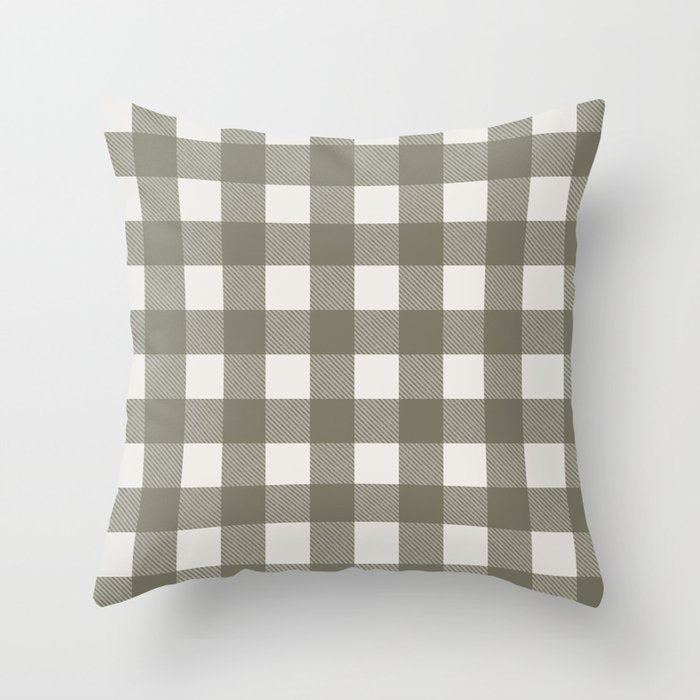 Gingham Cloth / Olive Checks Throw Pillow Gallery Image 1