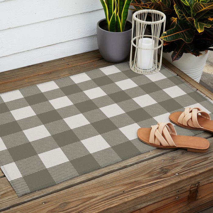 Gingham Cloth / Olive Checks Outdoor Rug Gallery Image 2