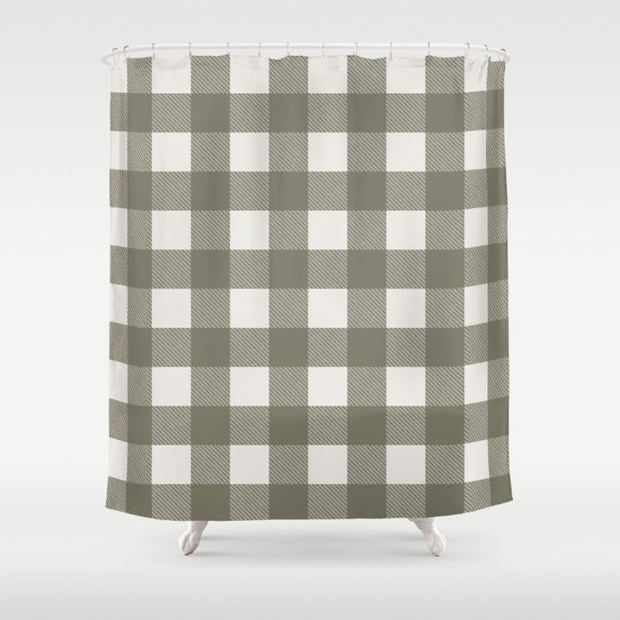Gingham Cloth / Olive Checks Shower Curtain Gallery Image 1
