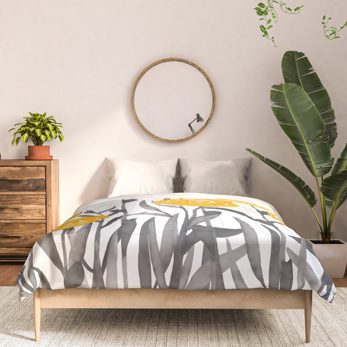 Fall Sunshine, Floral Watercolor Print, Yellow and Gray Comforter Gallery Image 3