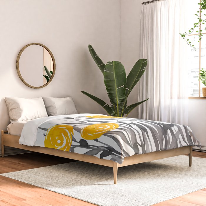 Fall Sunshine, Floral Watercolor Print, Yellow and Gray Comforter Gallery Image 2
