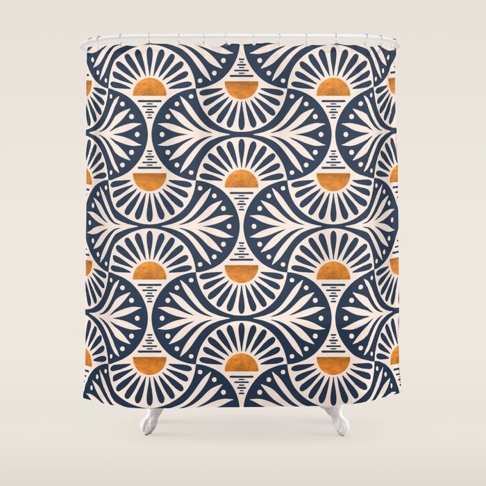 Art Deco Sunset and Leaves Shower Curtain Gallery Image 1