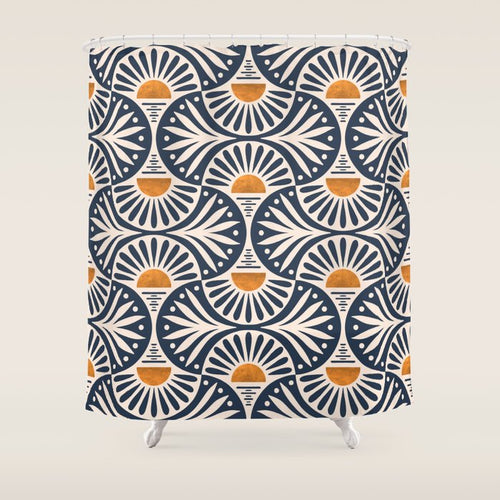 Art Deco Sunset And Leaves Shower Curtain