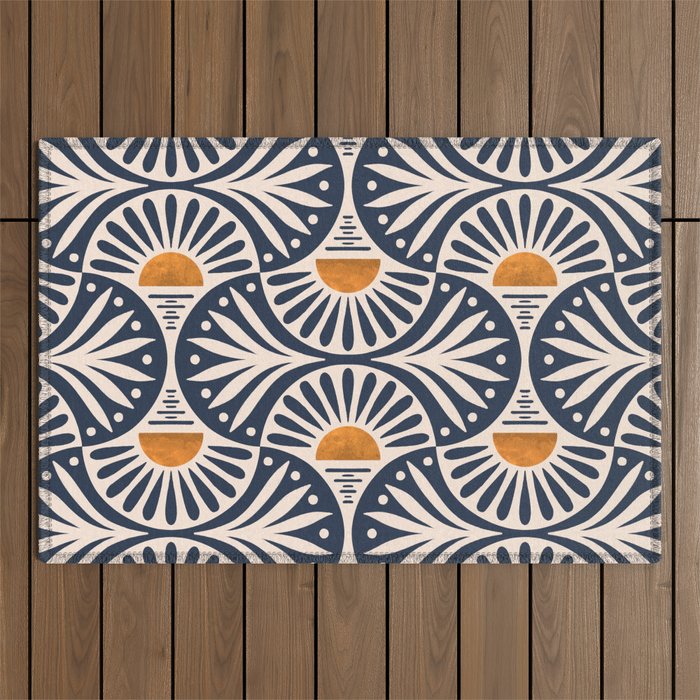 Art Deco Sunset and Leaves Outdoor Rug Gallery Image 1