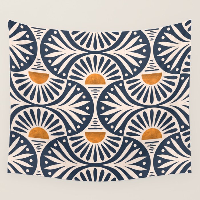 Art Deco Sunset and Leaves Wall Tapestry Gallery Image 1