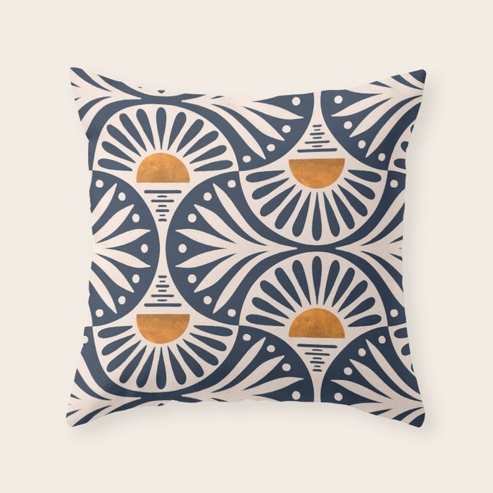 Art Deco Sunset and Leaves Throw Pillow Gallery Image 1