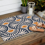 Art Deco Sunset and Leaves Outdoor Rug Gallery Image 2