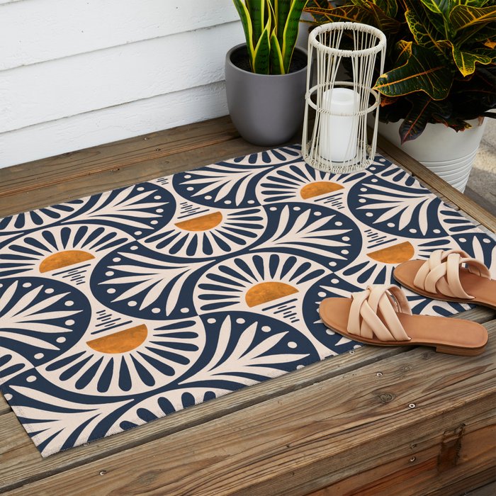 Art Deco Sunset and Leaves Outdoor Rug Gallery Image 2