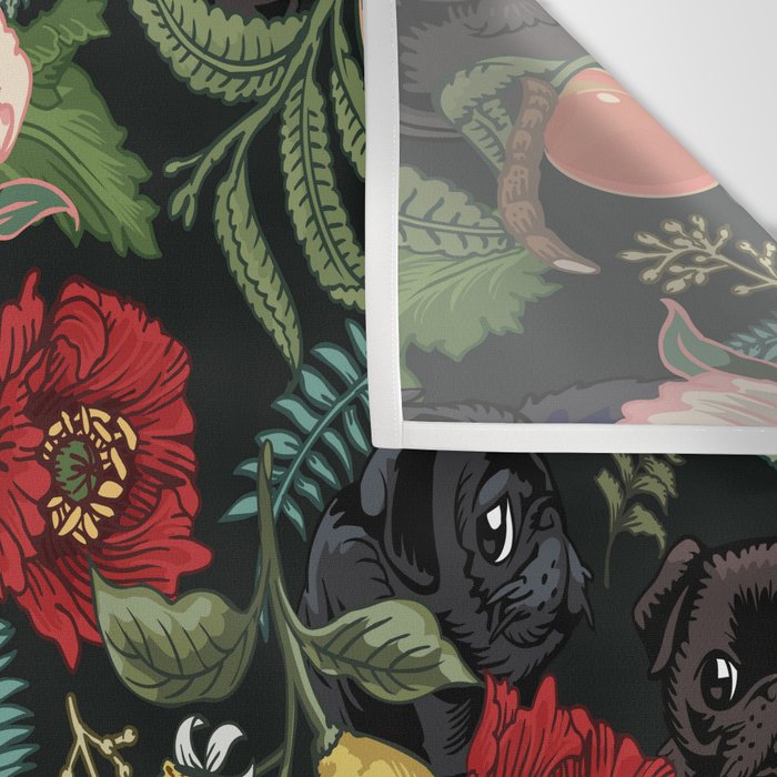 Botanical and Black Pugs Wall Tapestry Gallery Image 3