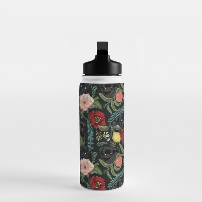Botanical and Black Pugs Water Bottle Gallery Image 3