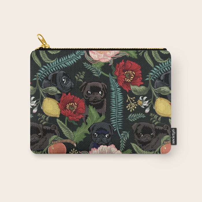 Botanical and Black Pugs Carry All Pouch Gallery Image 1