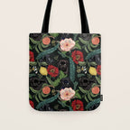 Botanical and Black Pugs Tote Bag Gallery Image 1