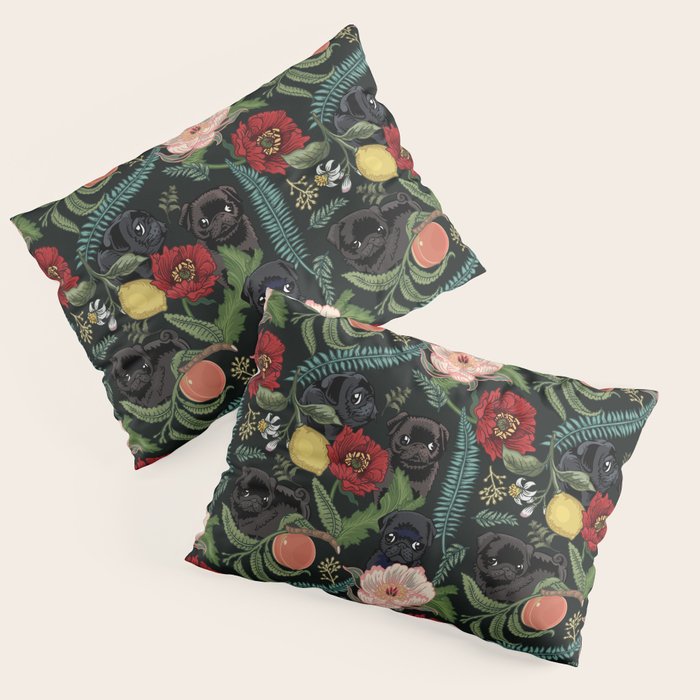 Botanical and Black Pugs Pillow Sham Gallery Image 3