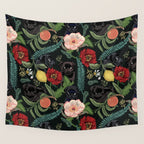 Botanical and Black Pugs Wall Tapestry Gallery Image 4