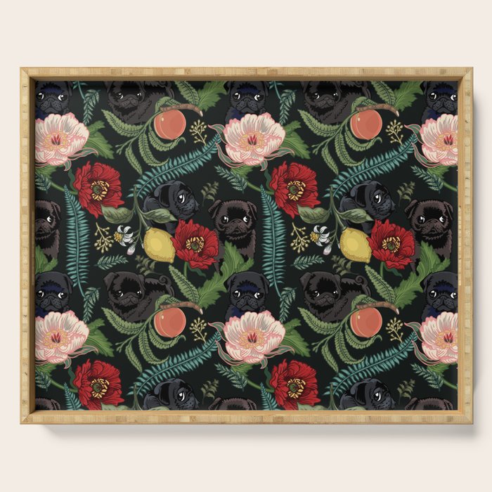 Botanical and Black Pugs Serving Tray Gallery Image 1