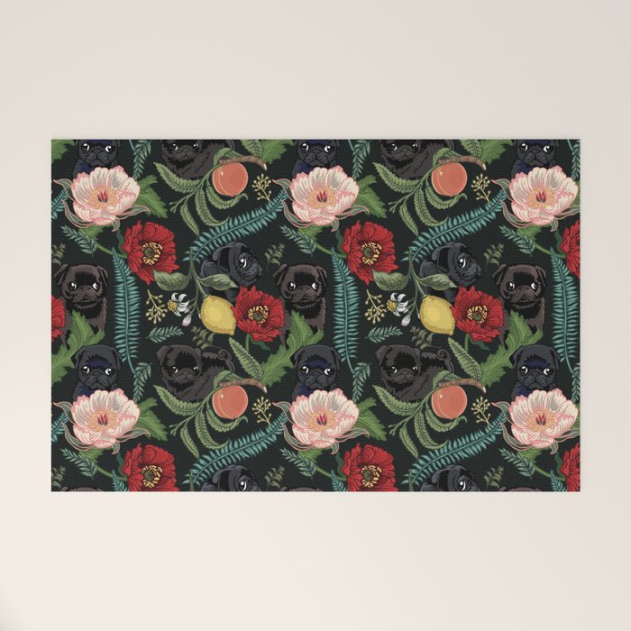 Botanical and Black Pugs Welcome Mat Gallery Image 1