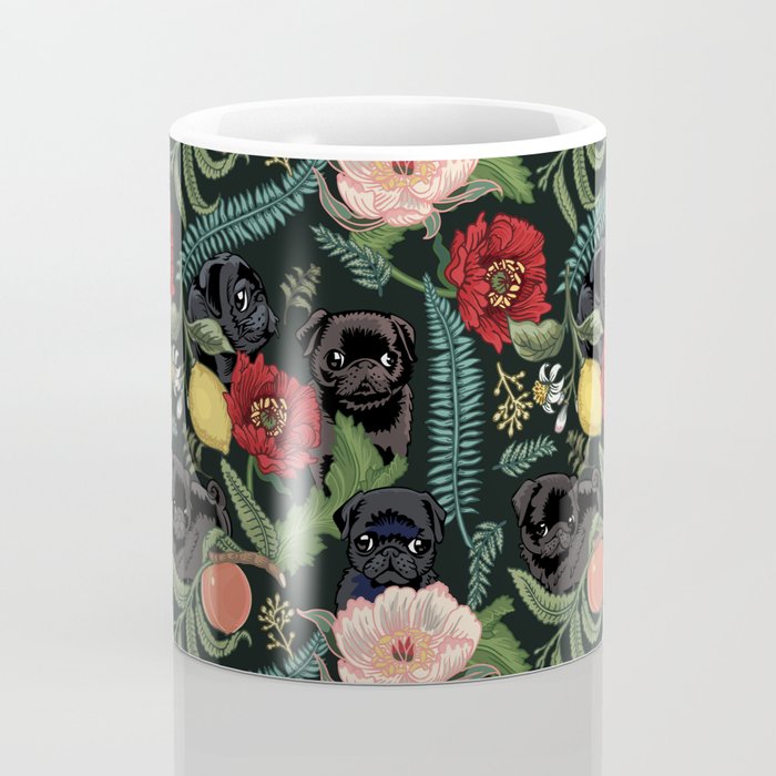 Botanical and Black Pugs Coffee Mug Gallery Image 4