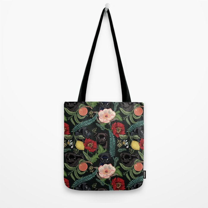Botanical and Black Pugs Tote Bag Gallery Image 2