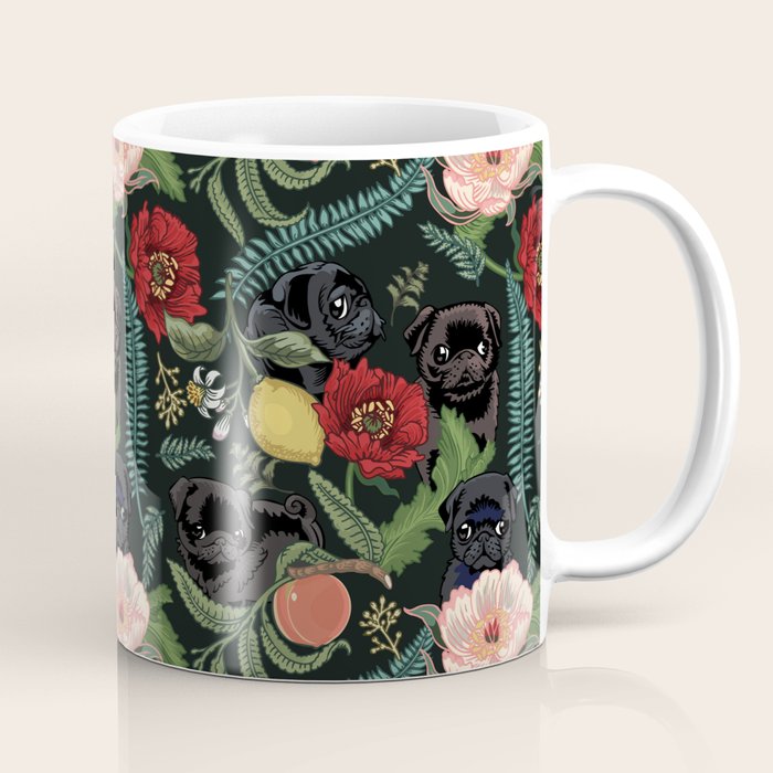 Botanical and Black Pugs Coffee Mug Gallery Image 1