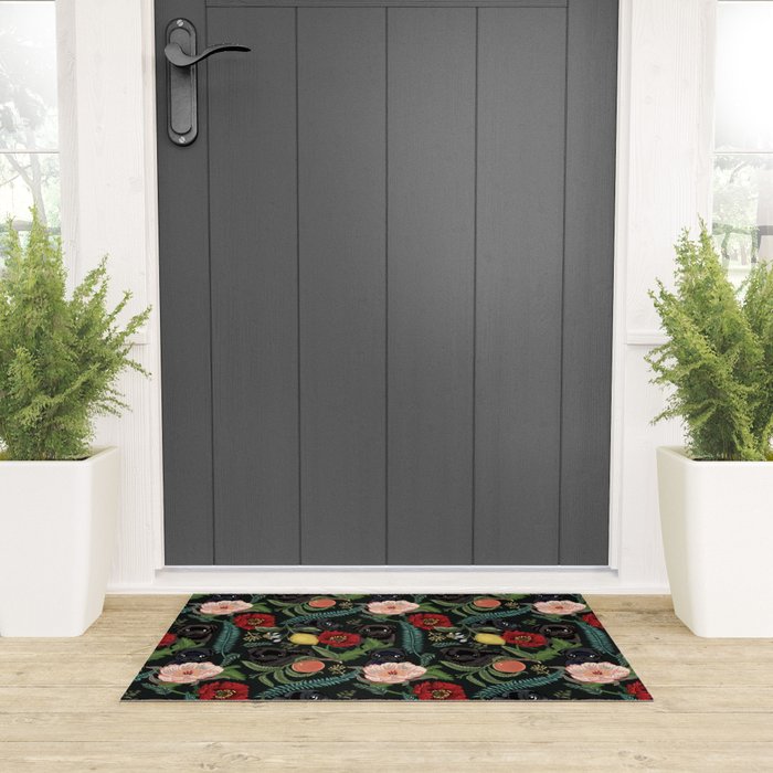 Botanical and Black Pugs Welcome Mat Gallery Image 3